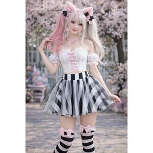 Sugar Thrillz Kawaii Black White Striped Tulle Mini Skirt M Y2K Alt Goth Skater